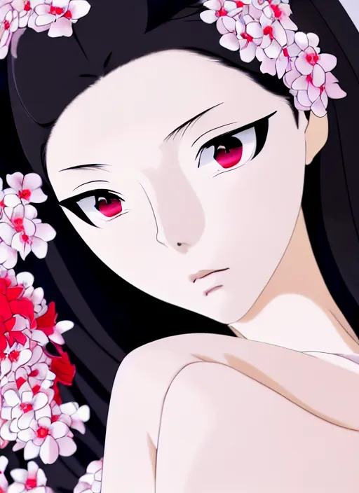 Prompt: glamorous and sexy Geisha, beautiful pale makeup, pearlescent skin, seductive eyes and face, elegant japanese woman, lacivious pose, very detailed face, seductive, sexy push up bras, pale and coloured kimono, photorealisml, bokeh. anime masterpiece by Studio Ghibli. 8k render, sharp high quality anime illustration in style of Ghibli, artstation