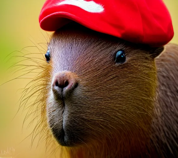 Image similar to a portrait of capybara with a redcap mushroom cap growing on its head by luis royo. intricate. lifelike. soft light. sony a 7 r iv 5 5 mm. cinematic post - processing