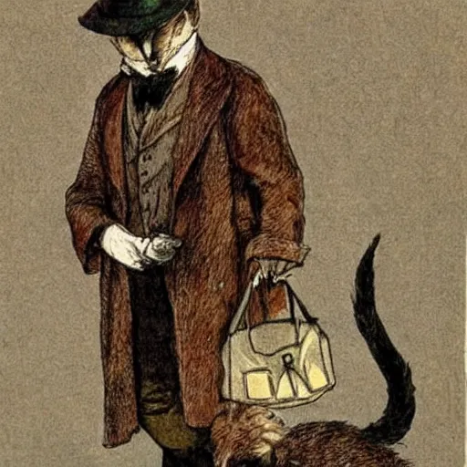 Image similar to a rabbit dressed as sherlock holmes, in the style of Carl larsson