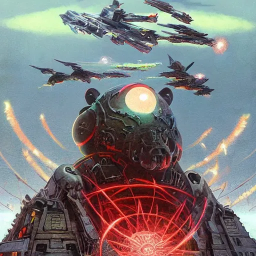 Image similar to the world destroyer big chungus, evil, glowing red eyes, hyper realistic, fantasy art, in the style of chris foss and alan lee, intricate, hyper detailed, smooth, intricate complexity, in the style of artgerm and ilya kuvshinov, magic the gathering