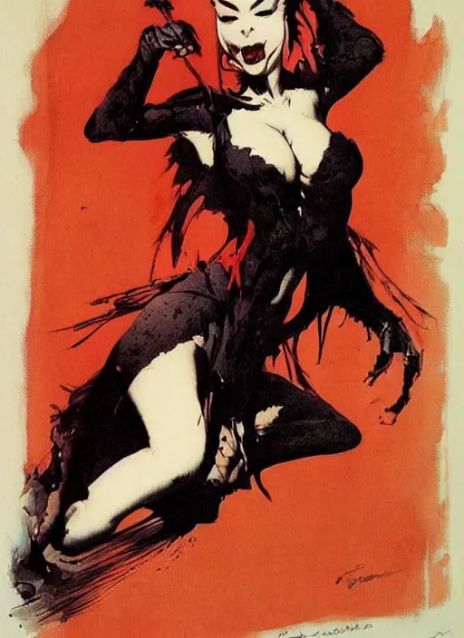 Prompt: portrait of bald korean vampiress, strong line, saturated color, beautiful! coherent! by frank frazetta, high contrast