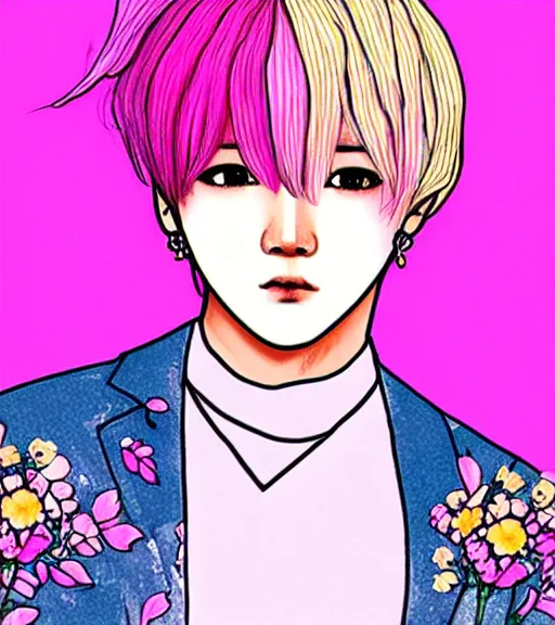 pink haired bts jimin muted colors colorful flo by Asar Studios