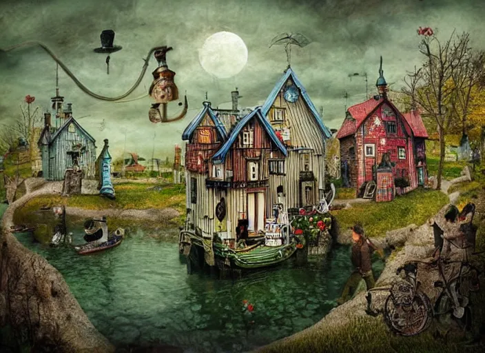 Prompt: folk art, lowbrow, matte painting, 3 - d highly detailed, in the style of alexander jansson,