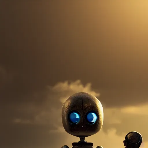 Prompt: portrait of a used lonely robot holding a balloon, identical eyes, gazing eyes, elegant pose, sci-fi, photorealistic, artstation, volumetric lighting, hyperdetailed, high resolution, vray render, sunrise, dof