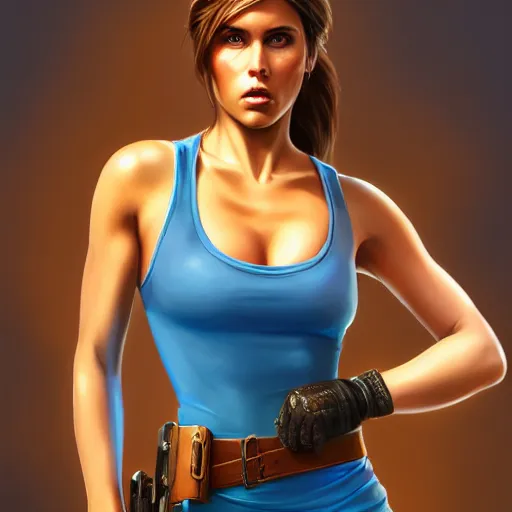 Prompt: Portrait of Bianca Ingrosso as Lara Croft wearing a blue skater dress, Tomb Raider beautiful, 4k oil on linen by wlop, artgerm, andrei riabovitchev, nuri iyem, james gurney, james jean, highly detailed, soft lighting 8k resolution, intricate, elegant, highly detailed, digital painting, artstation, concept art, smooth, sharp focus, illustration, art by artgerm and Ruan Jia and Rembrandt and greg rutkowski and alphonse mucha and andrei riabovitchev and craig mullins