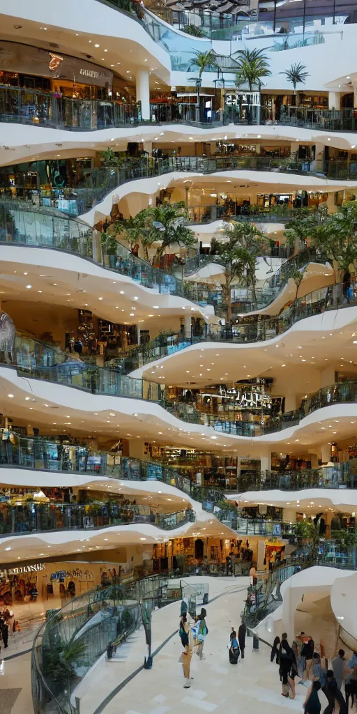 Image similar to interior of the luxery shopping mall in the rainforest river city in the negev desert