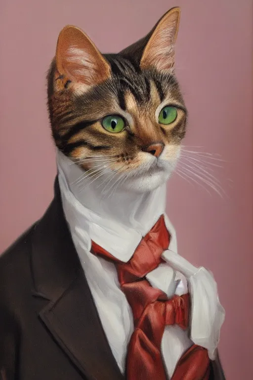 Prompt: An highly detailed oil painting of a cat with a president suit, 4k resolution