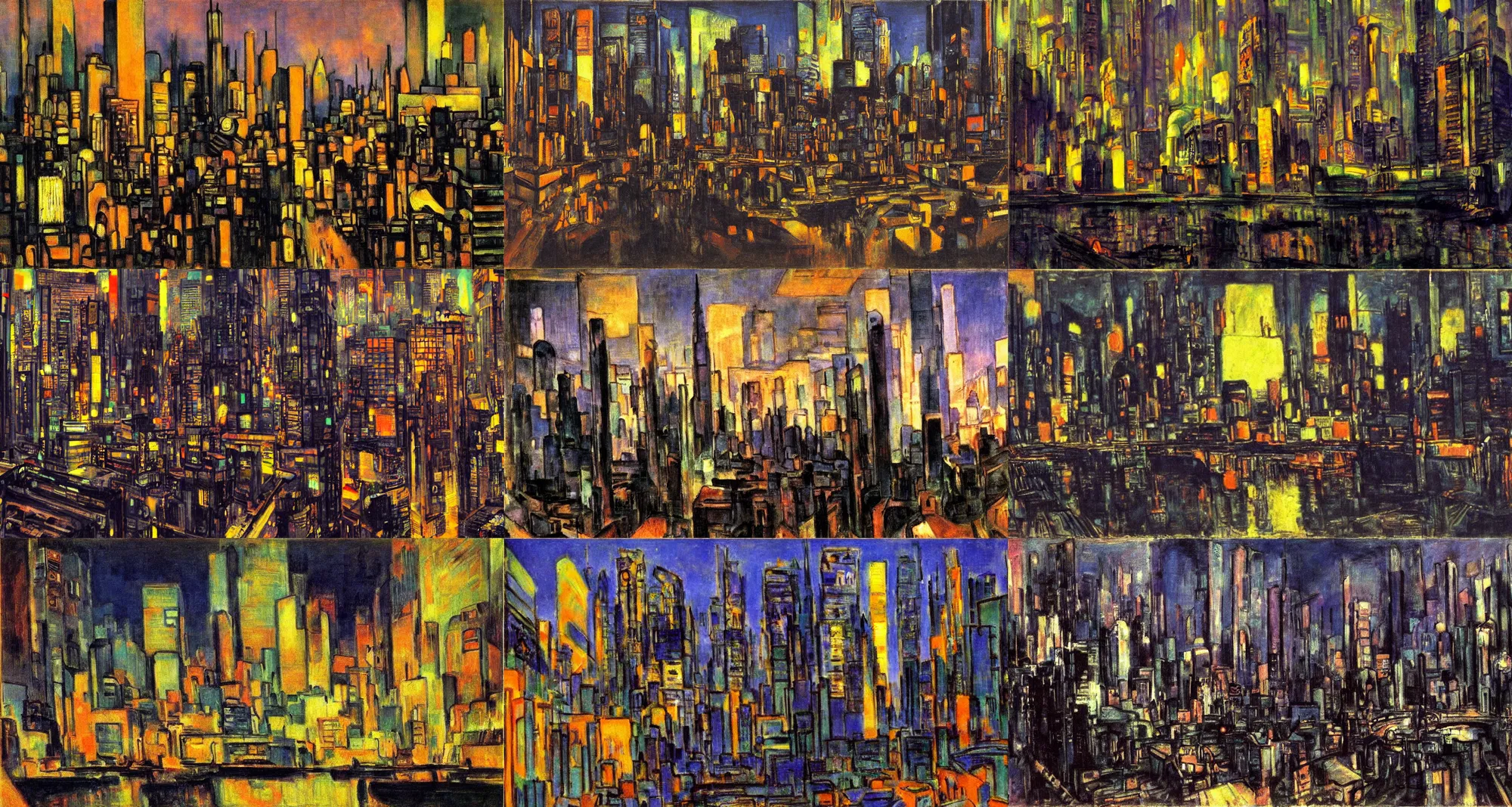 Prompt: cyberpunk cityscape by matisse, rembrandt