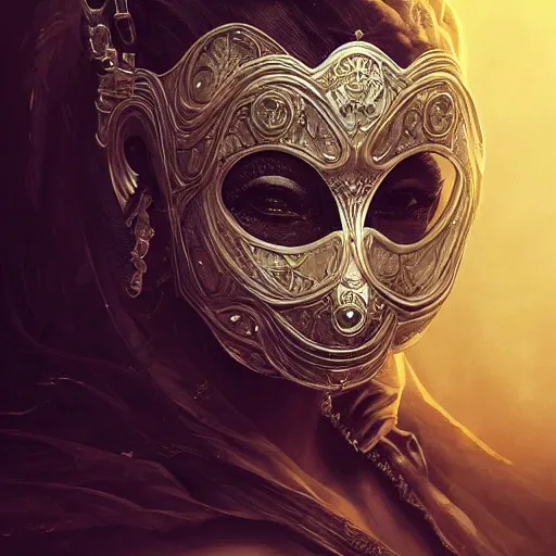 Image similar to Very very very very highly detailed epic photo of face with venetian mask, intricate, dystopian, sci-fi, extremely detailed, digital painting, artstation, concept art, smooth, sharp focus, illustration, intimidating lighting, incredible art by Artgerm and Anton Pieck