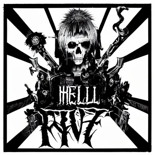 Image similar to hell nation, punk album art, black and white