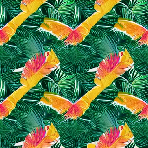 Prompt: seamless green Tropical Prints pattern. cozy. warm colors. elegant.