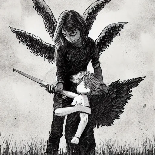 Prompt: angel protecting child by Boris Groh trending on ArtStation