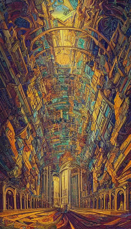 Image similar to The cathedral of ancient prophecies and wisdom, italian futurism, Dan Mumford, da vinci