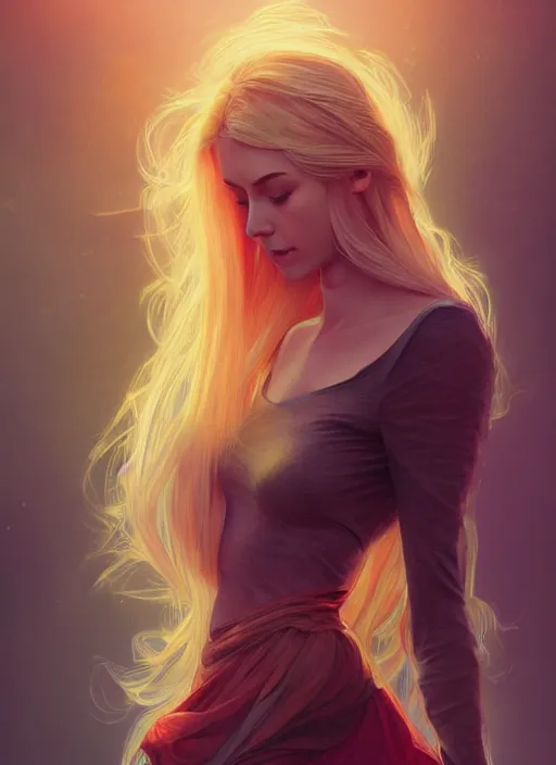 Image similar to handsome young women with shoulder length blonde hair, epic, half body shot, path traced, highly detailed, high quality, digital painting, alena aenami, lilia alvarado, shinji aramaki, karol bak, alphonse mucha, tom bagshaw