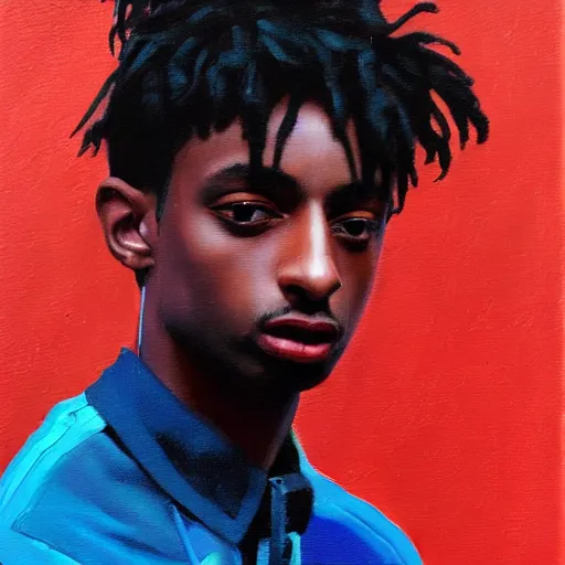 Prompt: oil painting of a Playboi Carti in the style of syd mead and john william waterhouse