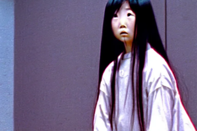 Image similar to a still photo of sadako from the ring movie playing baseball colored