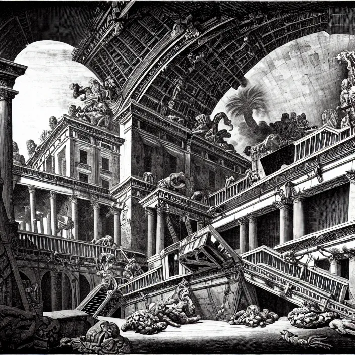 Image similar to piranesi's chamber, by piranesi and mc escher, intricate details, hd