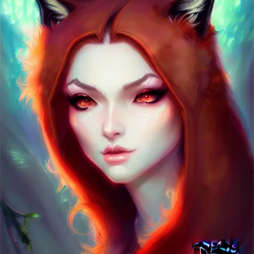 Image similar to fantasy portrait of fox Women, by ross tran