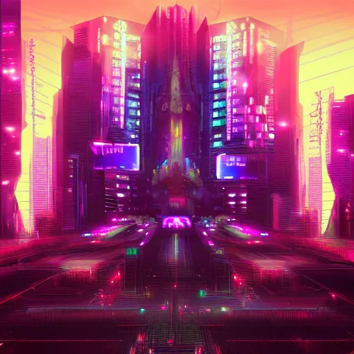 Image similar to chatedral in heaven,cyberpunk,retrowave art,trending on art station