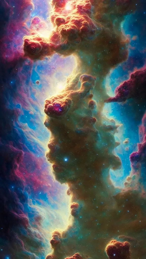 Image similar to psychedelic transcendent puffs! of smoke, space, supernova, nebulae, pillars of creation, enlightenment, high contrast lighting, highly detailed, concept art, art by collier, albert aublet, krenz cushart, artem demura, alphonse mucha