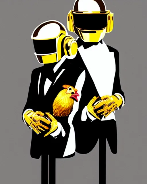 Image similar to daft punk but chickens, high quality