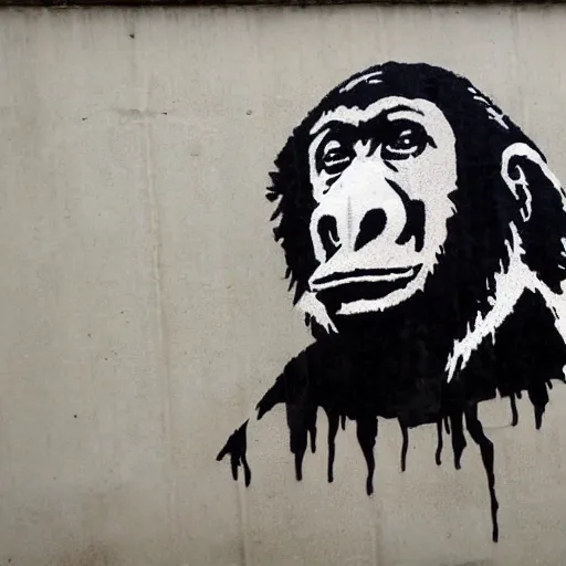 Image similar to ape as a artist made by banksy