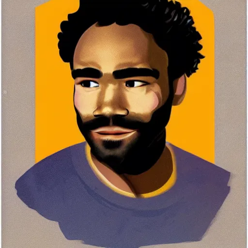 Prompt: “Donald Glover portrait, color vintage magazine illustration 1950”