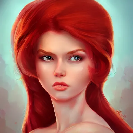 Image similar to a woman wearing a princess outfit, red hair, highly detailed, digital painting, artstation, concept art, smooth, sharp focus, illustration