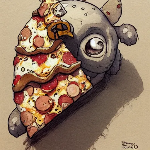Prompt: a cute pizza monster, basic white background, symmetrical, watercolor, intricate line drawings, by Yoshitaka Amano, Ruan Jia, Kentaro Miura, Artgerm, detailed, trending on artstation, hd, masterpiece,