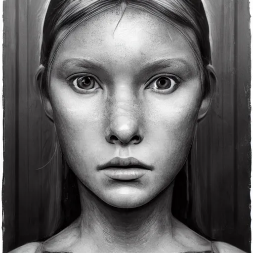 Image similar to hyperrealist portrait photo of a young female android wearing a grey spacesuit by sally mann and alan lee, fantasy, photo realistic, dynamic lighting, artstation, poster, volumetric lighting, very detailed faces, award winning, full face, symmetry