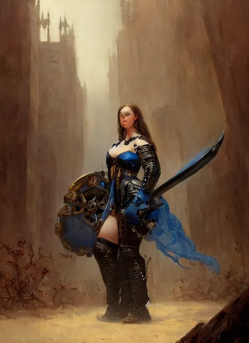 Image similar to beautiful blue - eyed sheridan love bbw plumper big girl wearing tiny black medieval armour, detailed by gaston bussiere, bayard wu, greg rutkowski, giger, maxim verehin, greg rutkowski, masterpiece, sharp focus, cinematic lightning