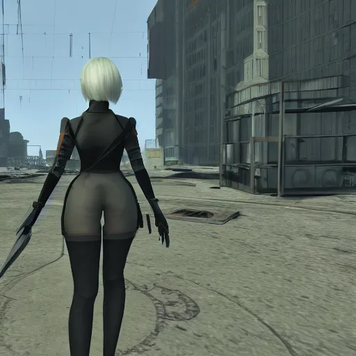 Image similar to 2B nier automata in Half life 2, 4k screenshot of Half life 2 gameplay, 8k hdr showcase