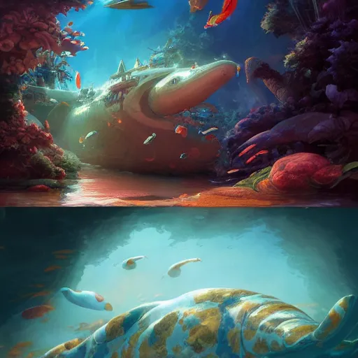 Prompt: subsurface scattering, white, giant submarine, koi colors, koi not included, octane render, jesper ejsing, justin gerard, james jean, tomasz alen kopera, cgsociety, fenghua zhong, makoto shinkai, highly detailed, rim light, art, cinematic lighting, very coherent, hyper realism, 8 k