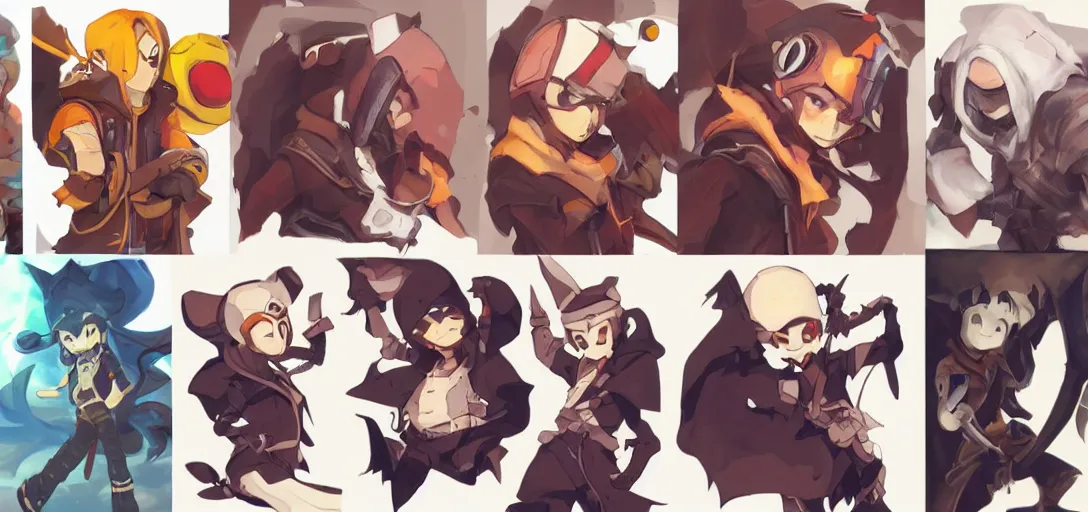 Prompt: concept art of male video game characters head designs, disgaea, flcl, hearthstone, unique silhouettes, cute casual streetwear, by marc brunet and artgerm
