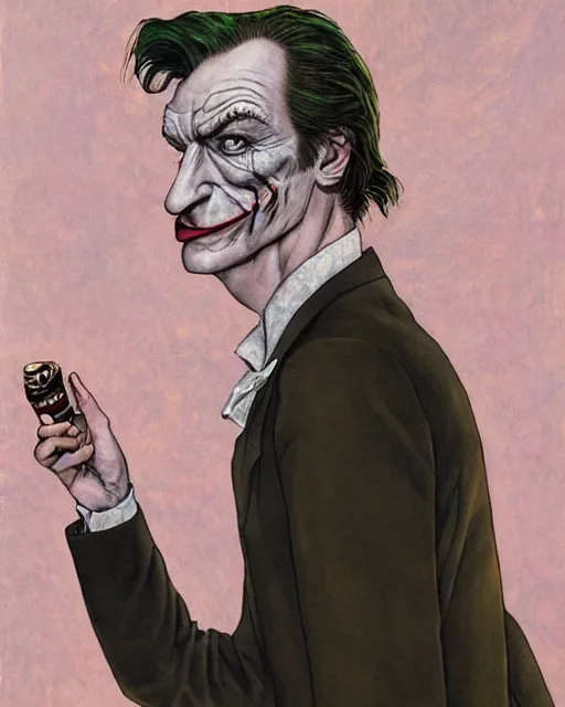 Image similar to portrait of saul goodman as the joker, illustration, art by neil gaiman and peter elson