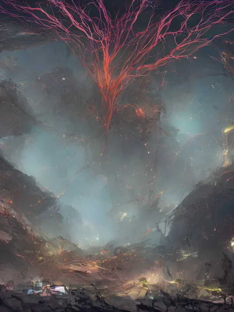 Image similar to neurons firing by disney concept artists, blunt borders, rule of thirds