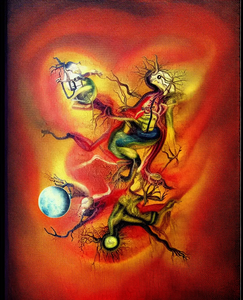 Image similar to whimsical freaky creature sings a unique canto about'as above so below'being ignited by the spirit of haeckel and robert fludd, breakthrough is iminent, glory be to the magic within, painted by ronny khalil