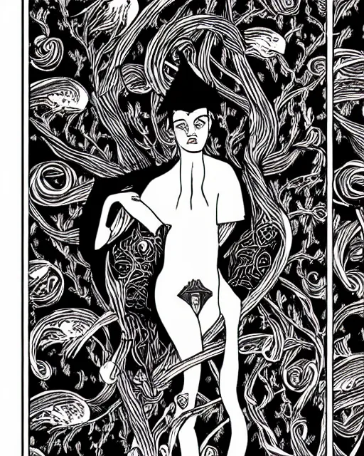 Image similar to the sandman dream of the endless illustrated in the style of aubrey beardsley