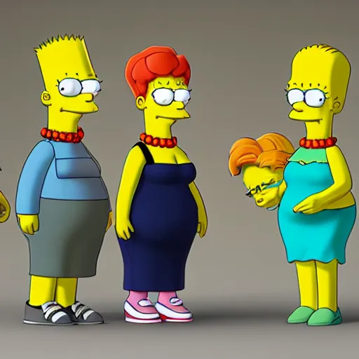 Image similar to christina hendricks as the simpsons characters, 3 d render, blender,