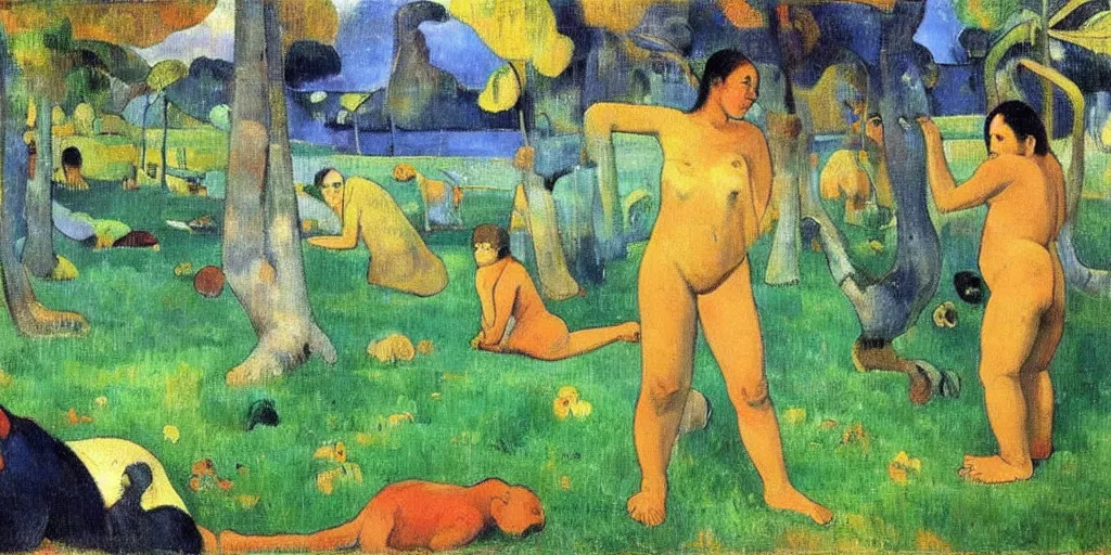 Image similar to there is another world very close to ours that we don't perceive directly, but they do interact sometimes. painting by paul gauguin ( 1 9 0 0 )