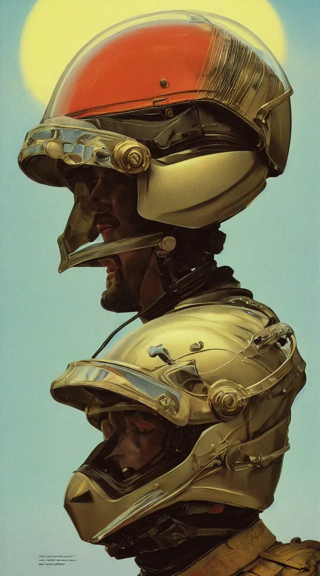 Prompt: beautiful extreme closeup portrait photo in style of frontiers in helmet motoracing dirt Helmets of Emperor Charles V the Wise science fashion magazine September retrofuturism edition, highly detailed, soft lighting, elegant , lighting, 35mm , Edward Hopper and James Gilleard, Zdzislaw Beksinski, Steven Outram, highly detailed