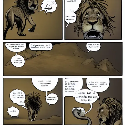 Image similar to a lion hunting an alien comic artstyle