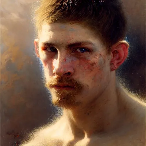 Image similar to a portrait of a white boy warrior, high detail, cleary see face by gaston bussiere, bayard wu, greg rutkowski, odd nerdrum, maxim verehin, greg rutkowski, masterpiece, sharp focus, cinematic lightning - h 7 6 8