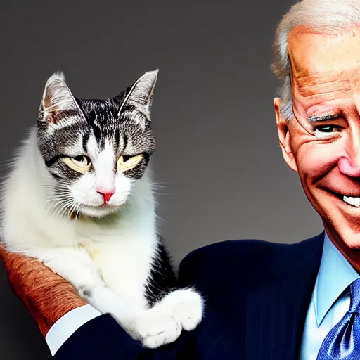 Image similar to portrait of joe biden holding a cat