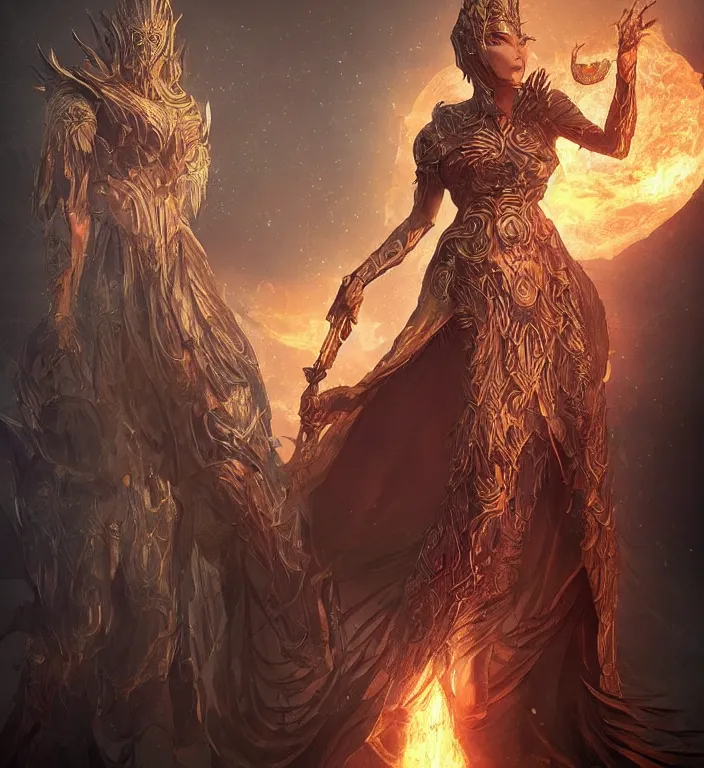 Image similar to unreal engine render + full body portrait + a goddess, tarot card, dark souls colour scheme, luminal, smooth, coherent, high detailed, kerem beyit, Karol Bak, featured on artstation, instagram HD, unreal engine