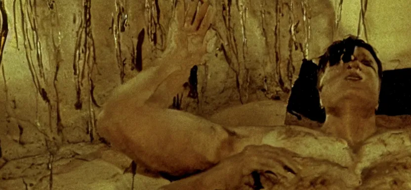Image similar to film still from the pit and the pendulum ( 1 9 6 1 ) in the style of cronenberg, pathecolor, 4 0 mm panavision wide - angle lens