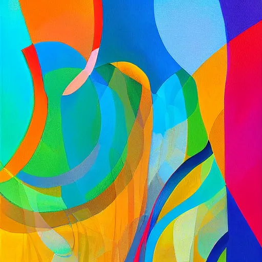 Image similar to A mixture of traditional and digital painting styles, with bold colors and abstract shapes, in a contemporary style.