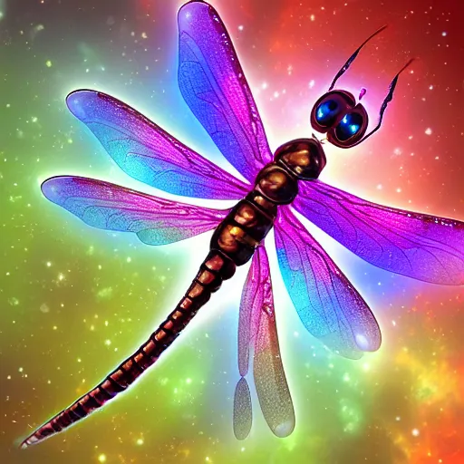 Prompt: a legendary magical dragonfly , digital art , trending on artstation , highly detailed , space nebula background