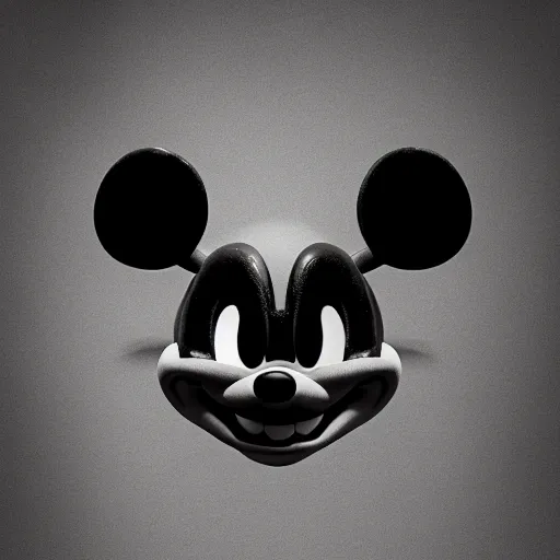 Image similar to A demon that looks like Mickey Mouse, photorealistic, film still, desolate, terrifying, weird, strange, odd, uncanny, horrifying, horrific, spine-chilling, sinister, menacing, ominous, threatening