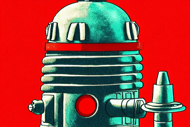 Image similar to daleks!, in the style of john avon and derek riggs and eva widermann, trending on artstation, halfrear lighting closeup view anaglyph filter, bokeh, anime, colored pencil art, belle epoque